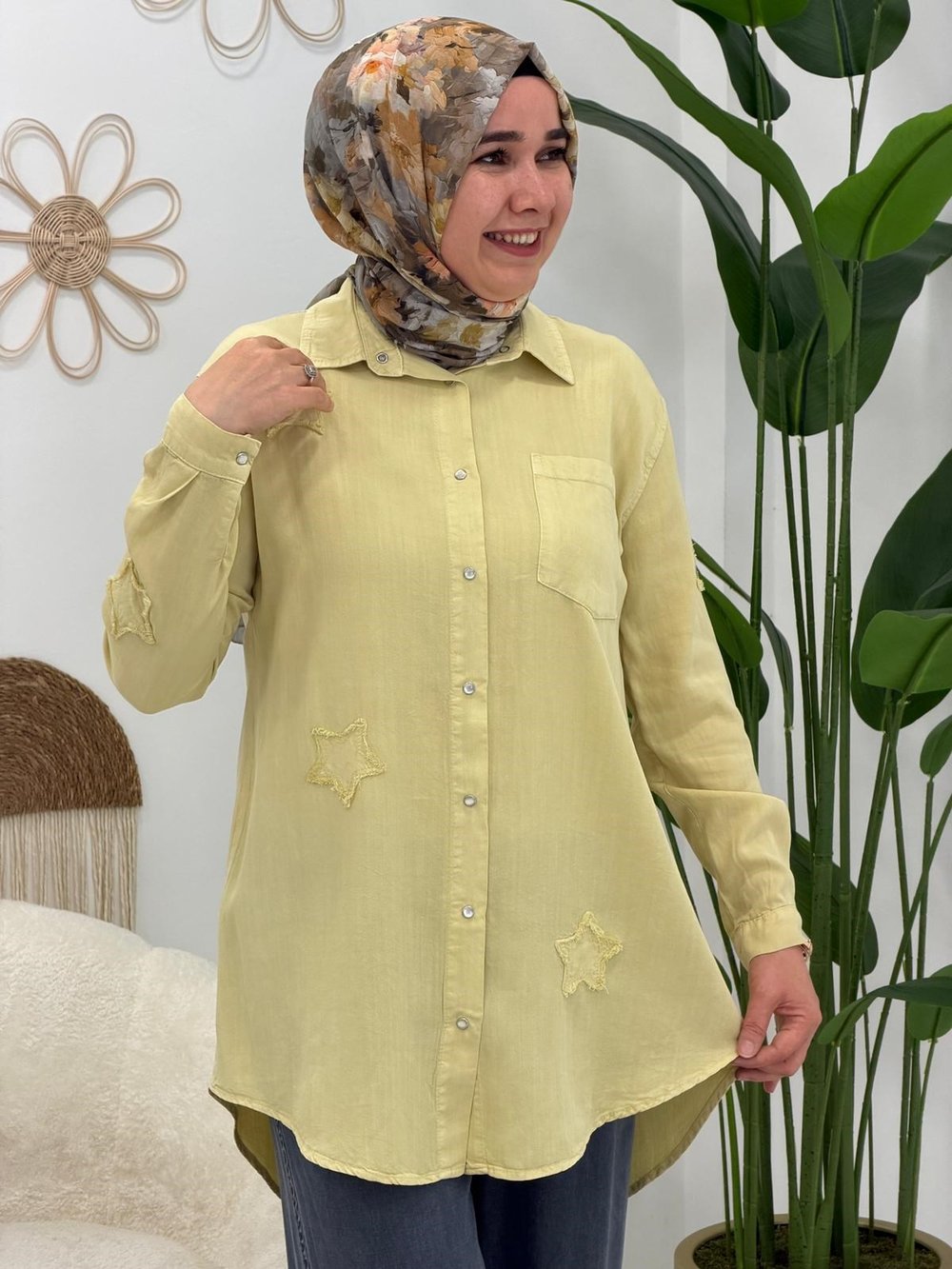 Limon Sarı Yıldız Tensel Tunik