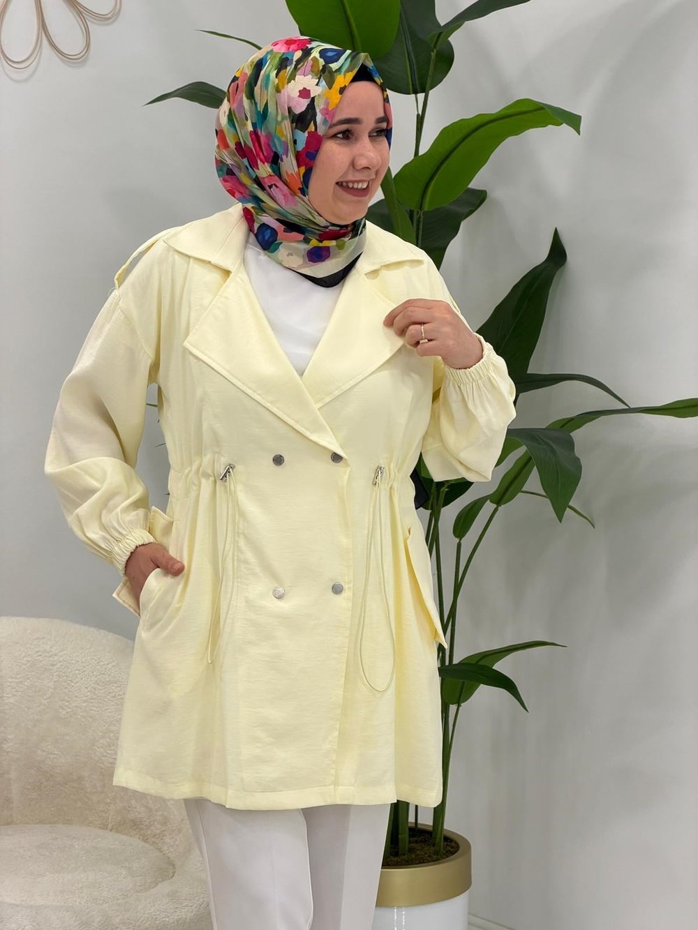 Limon Sarısı Lavinya Çıttçıtlı Ceket