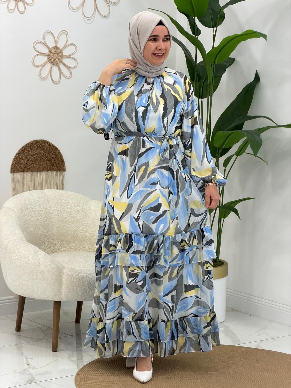 Mavi Şifon Elbise