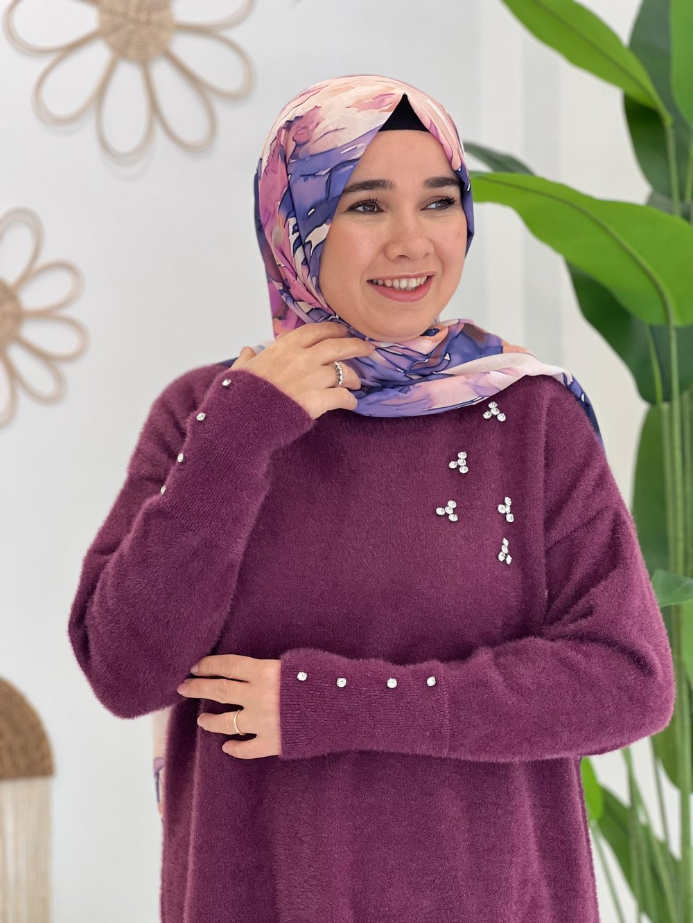 Mürdüm Angora Taşlı Kazak