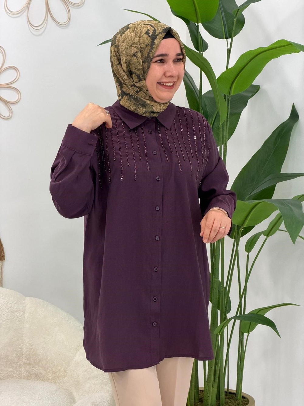 Mürdüm Pul Detaylı Tunik