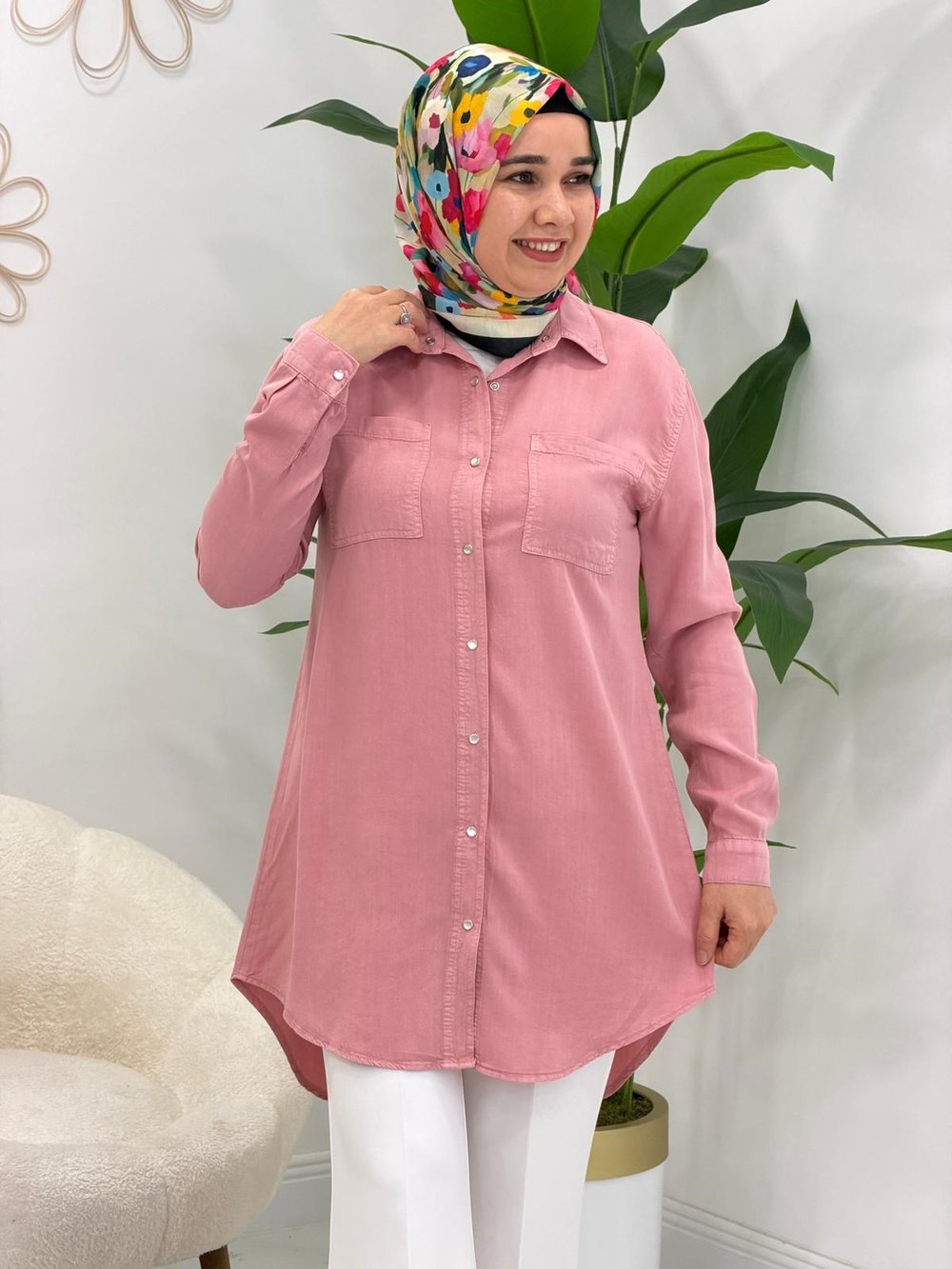 Pembe Roma Taşlı Tunik