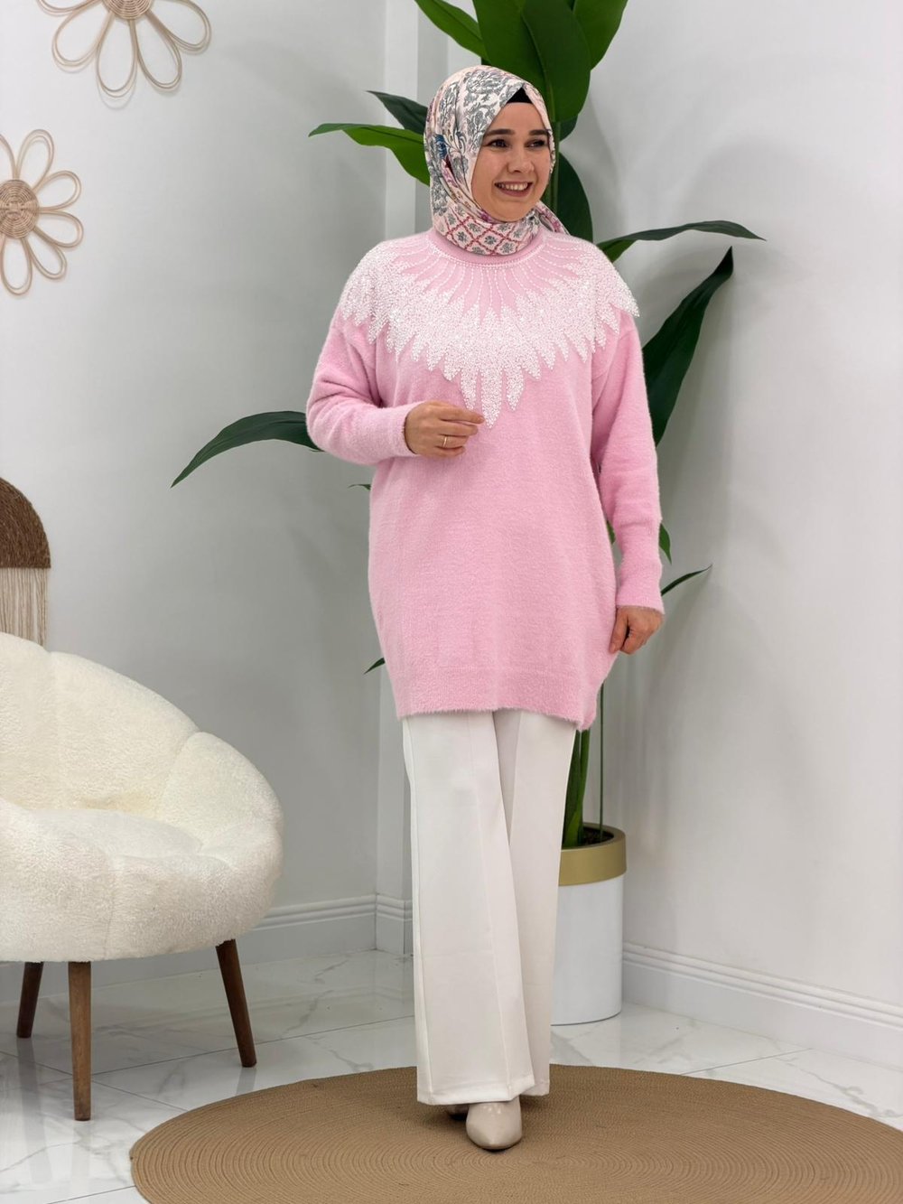Pembe Taşlı Angora Kazak