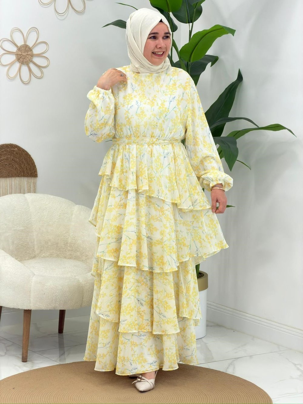 Sarı Çiçekli Elbise