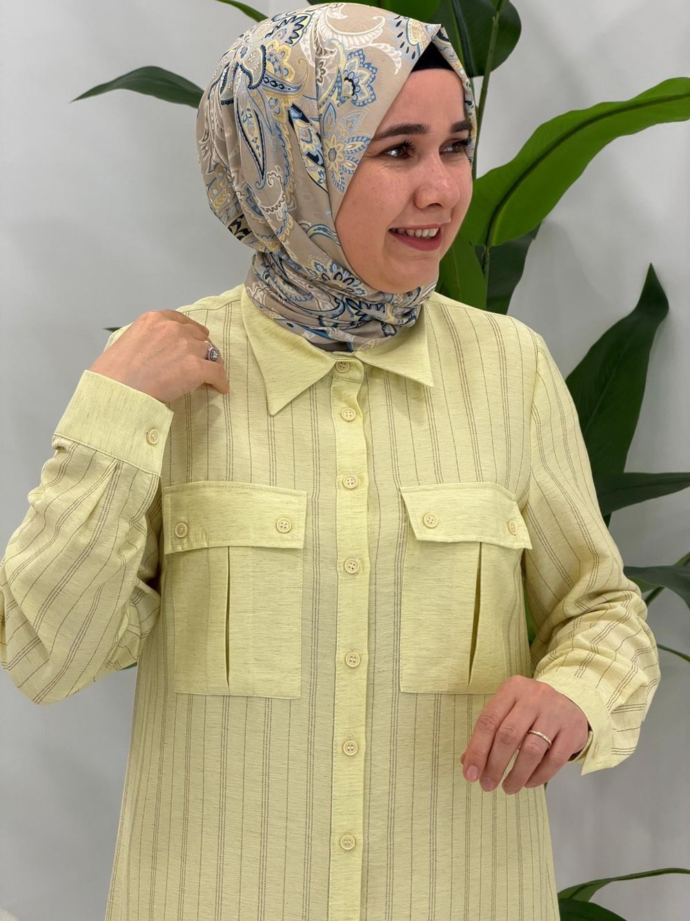 Sarı Çizgi Detaylı Uzun Tunik