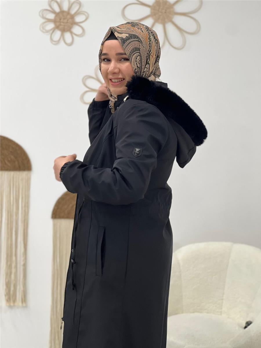 Siyah Bondit Kumaş Parka