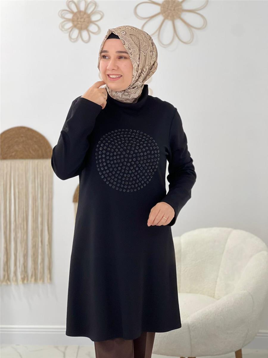 Siyah Deri Desen Tunik
