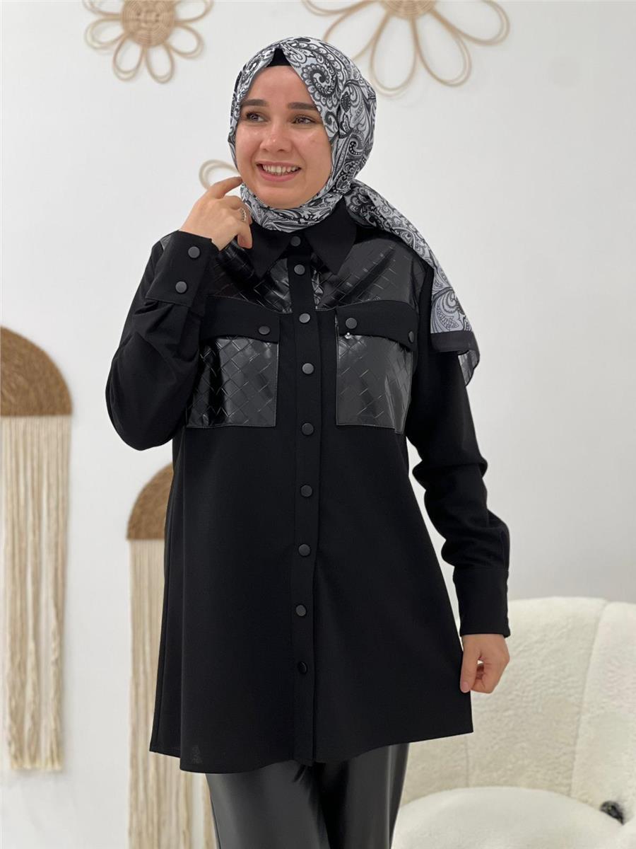 Siyah Deri Detay Tunik