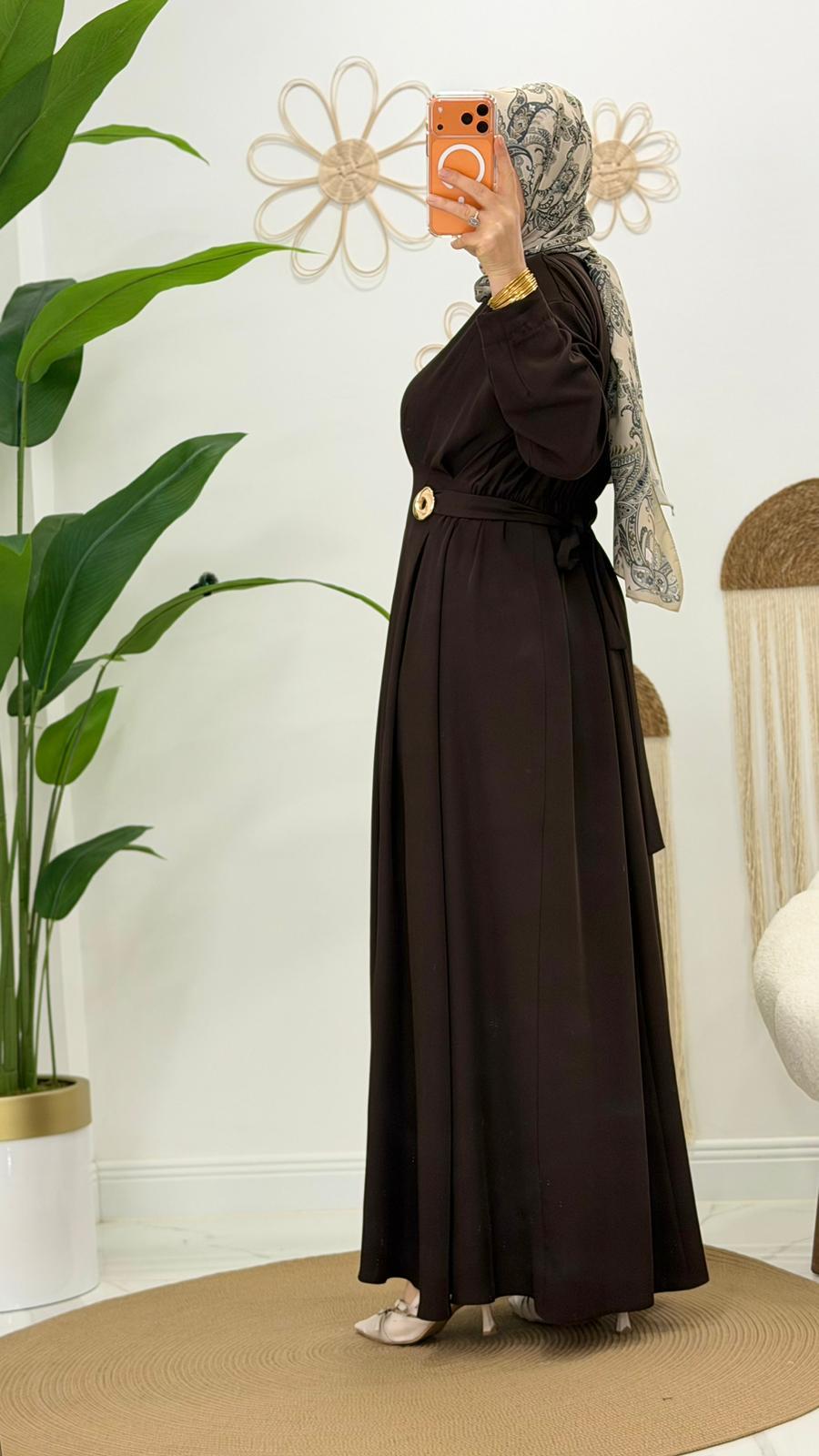 tokalı kahve elbise