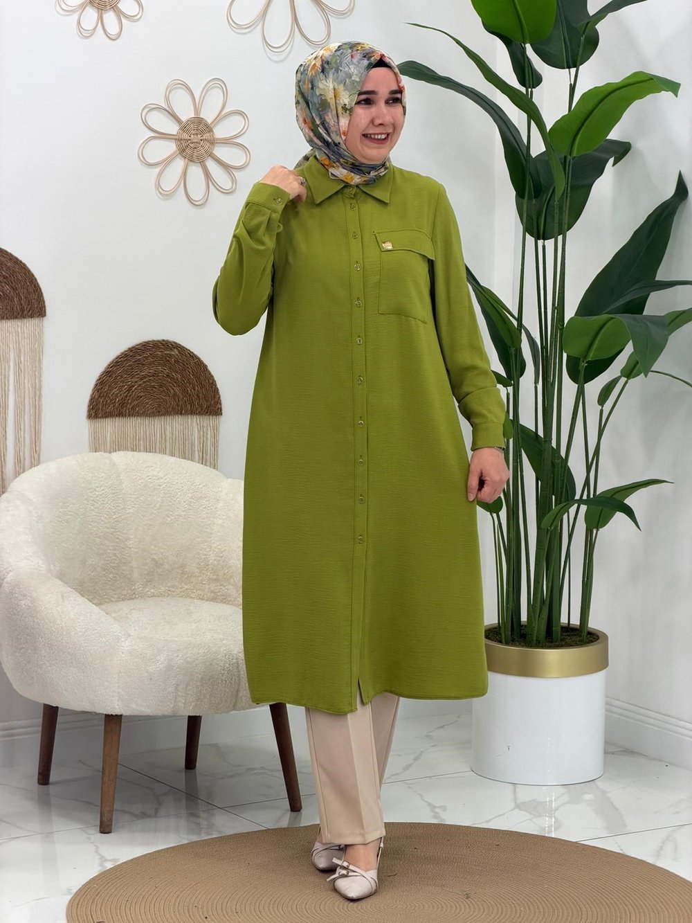 Yağ Yeşili Havana Tunik