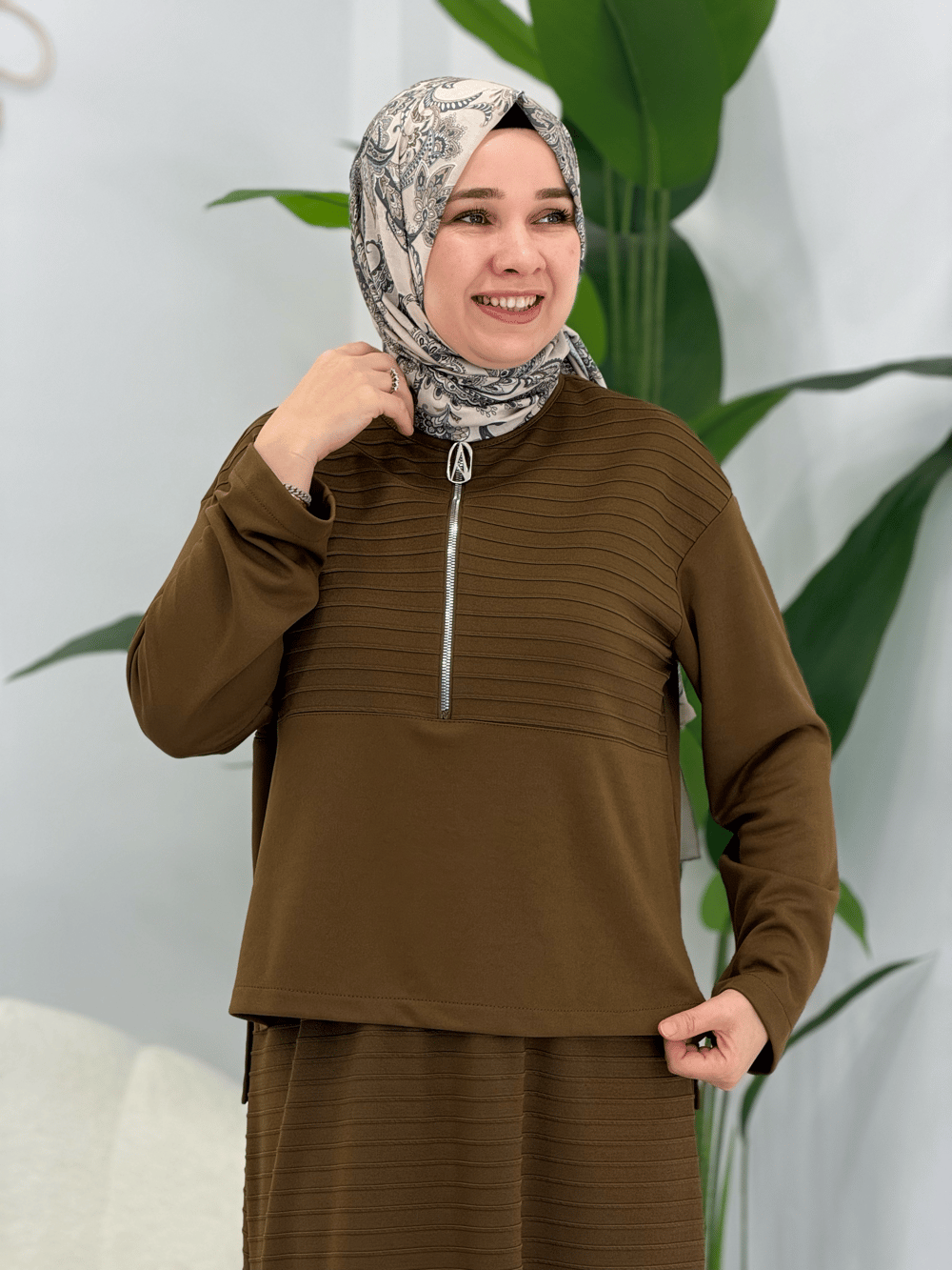 Yağ Yeşili Örme Triko Takım