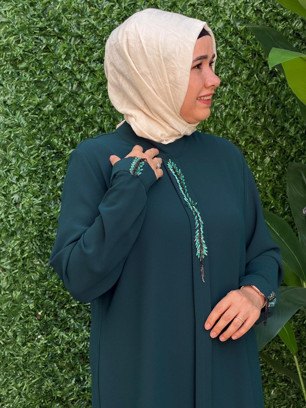 Yeşil Detaylı Uzun Tunik