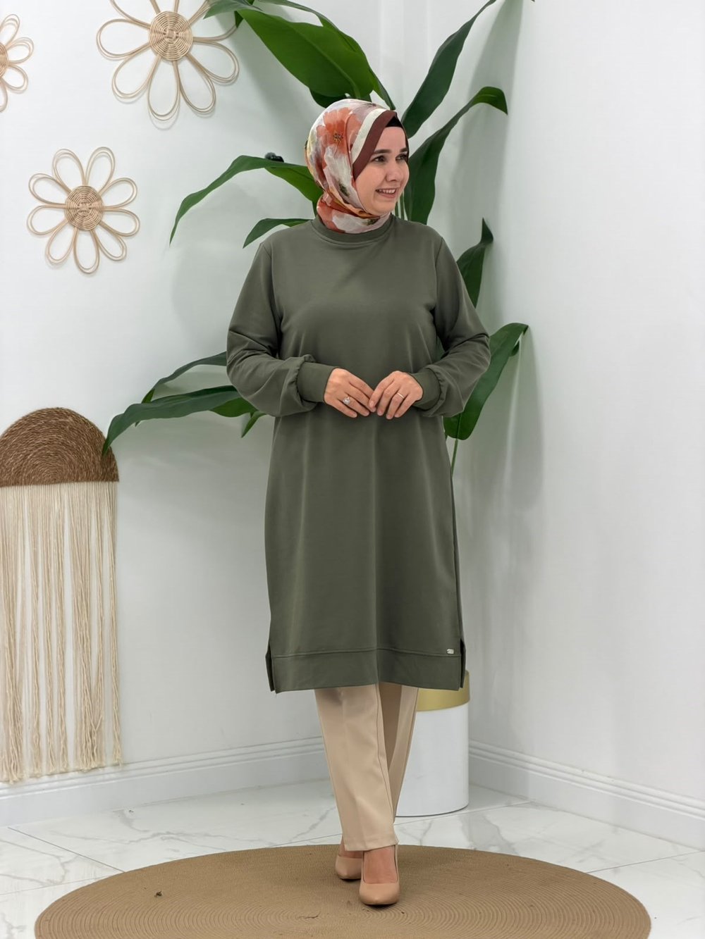 Yeşil İki İplik Uzun Sweatshirt