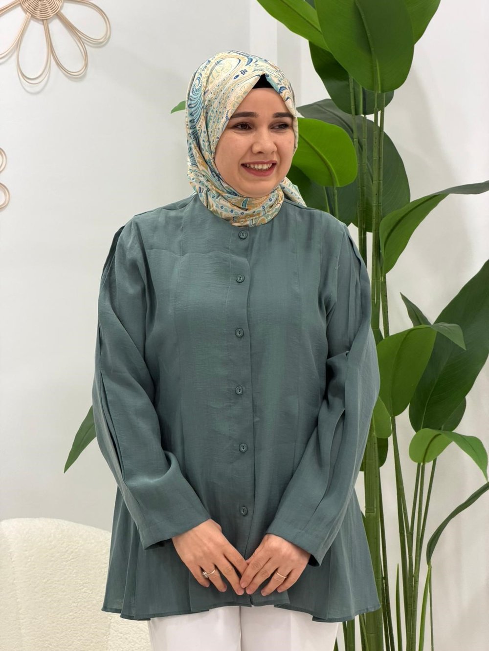 Yeşil Kol Detaylı Tunik