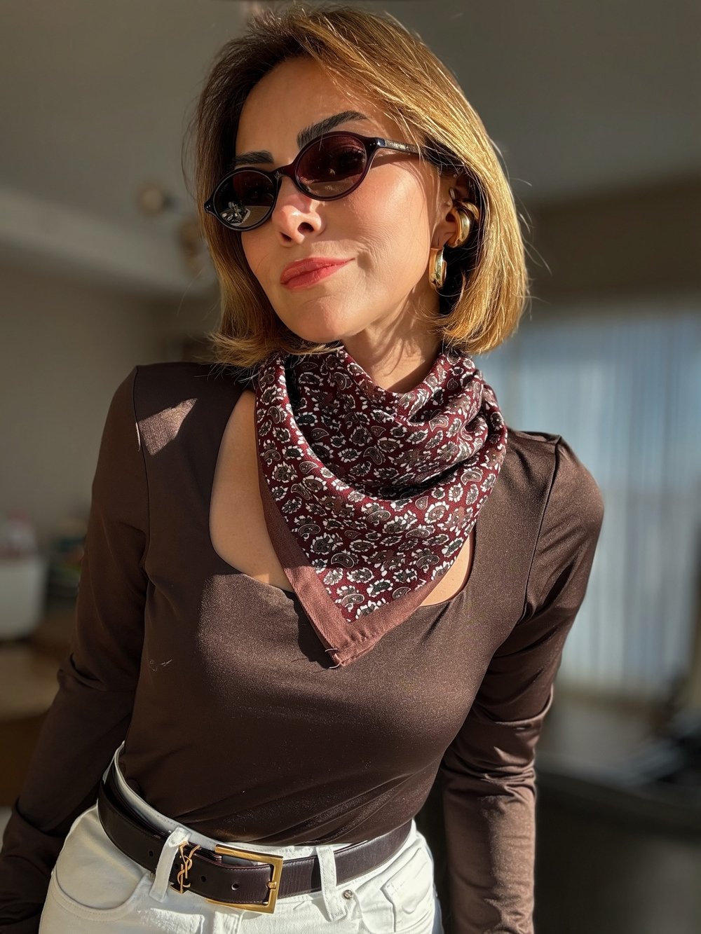 Bordo Şal Desenli Pamuklu Fular ( 70*70 )