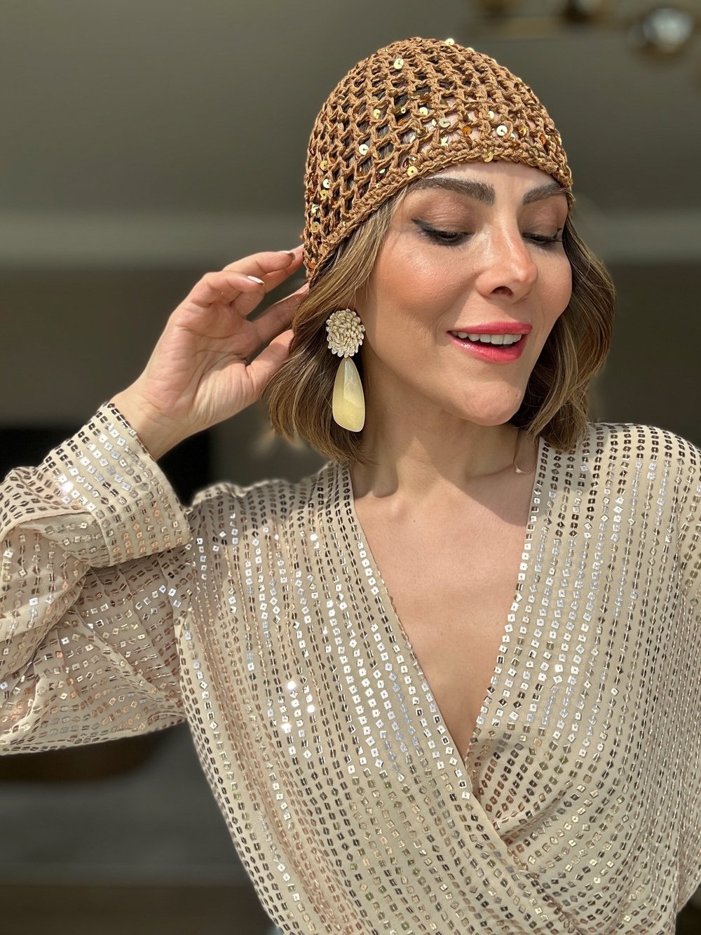 Camel Pullu Örme File Kep Şapka