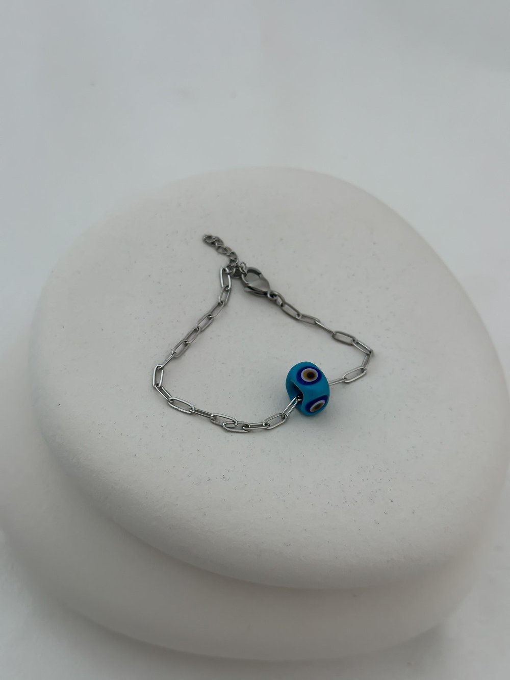 Çelik Nazar Uç  İç İçe Geçmeli Oval Plaka Zincir Bileklik (20cm)