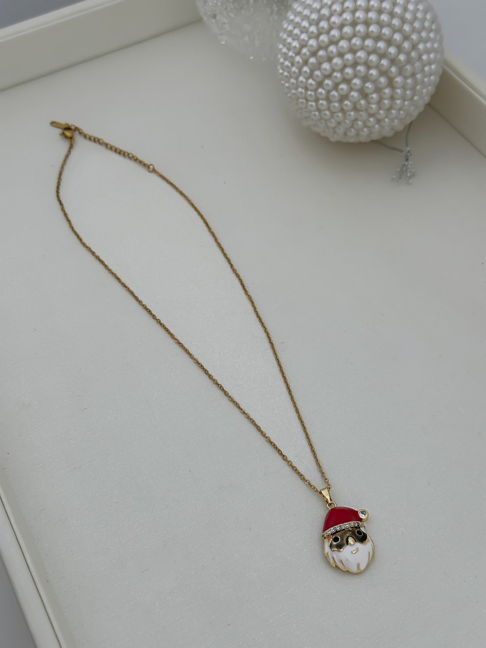 Çelik Zirkon Taş Detay Noel Baba Figür Kolye (45 Cm)