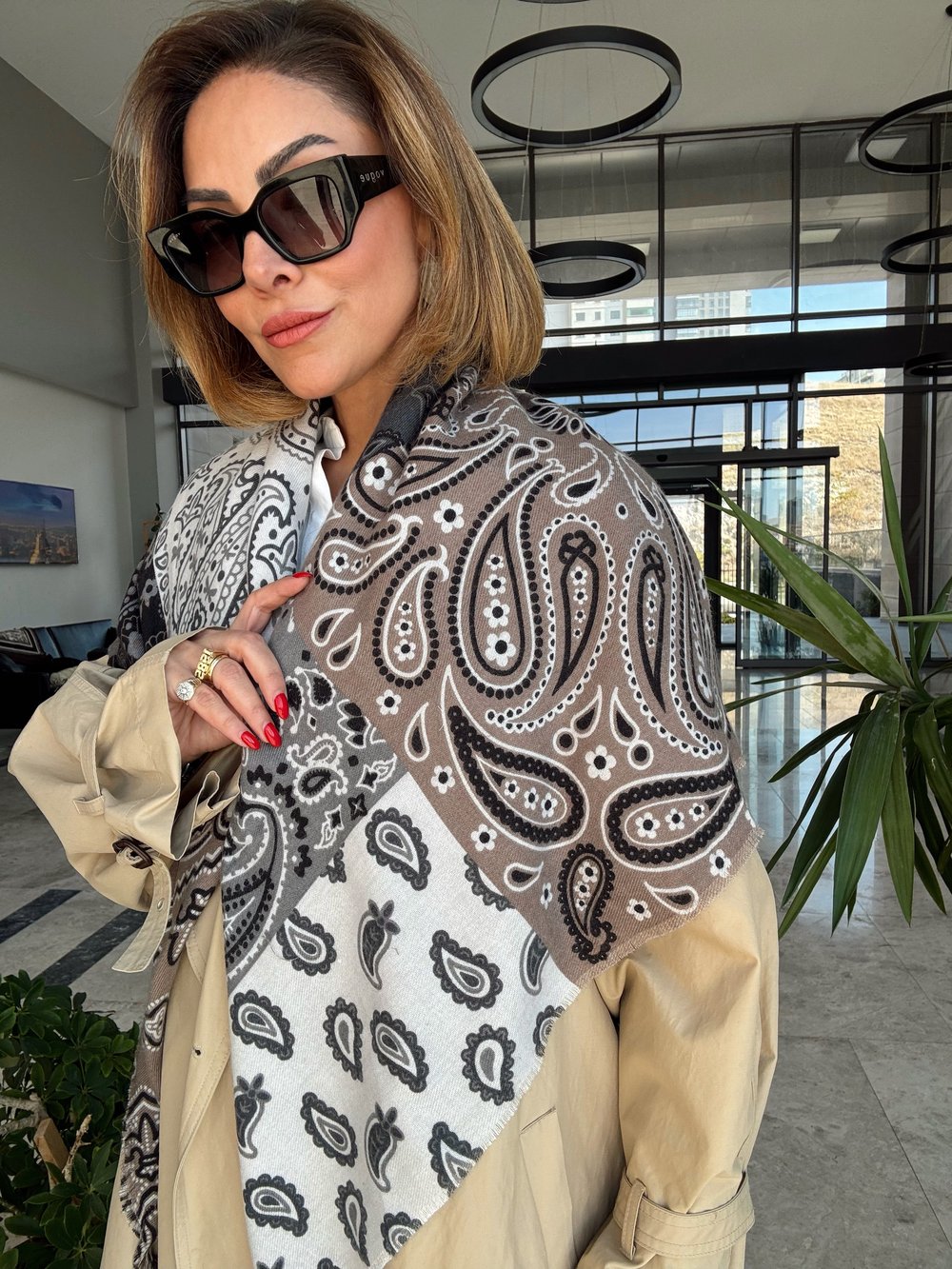 Çoklu Desen Patchwork Kare Pamuklu Şal