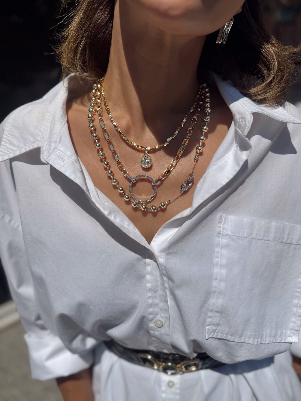 Damla Kristal Taş Model Kare Plaka Sıralı Kolye Kombini