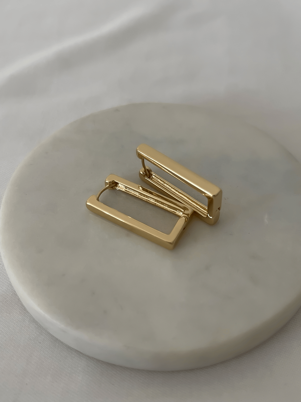 Gold Dikdörtgen Halka Küpe