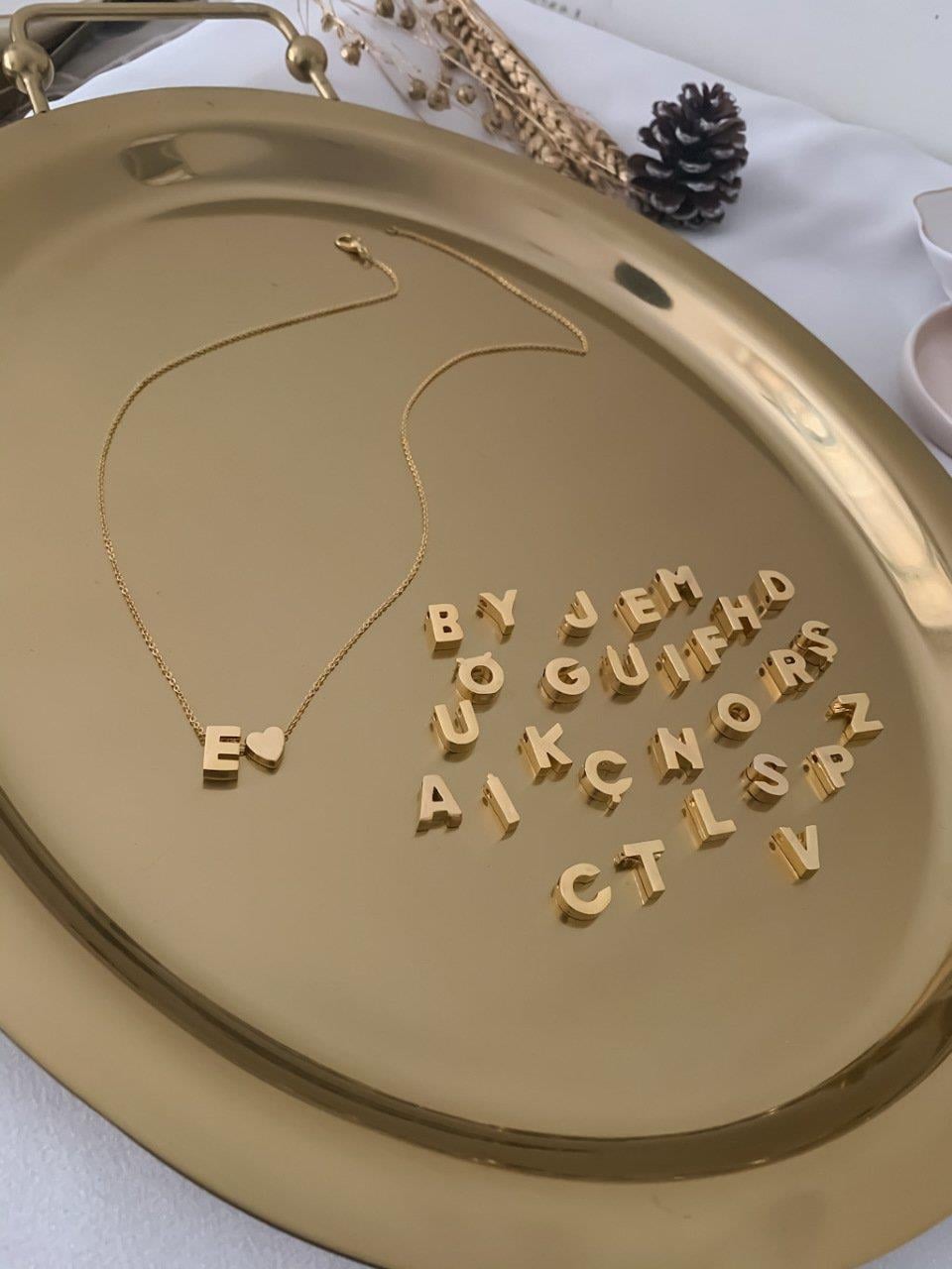 Gold İnce Klasik Zincir Harf ve Kalp Kolye ( 52 Cm )