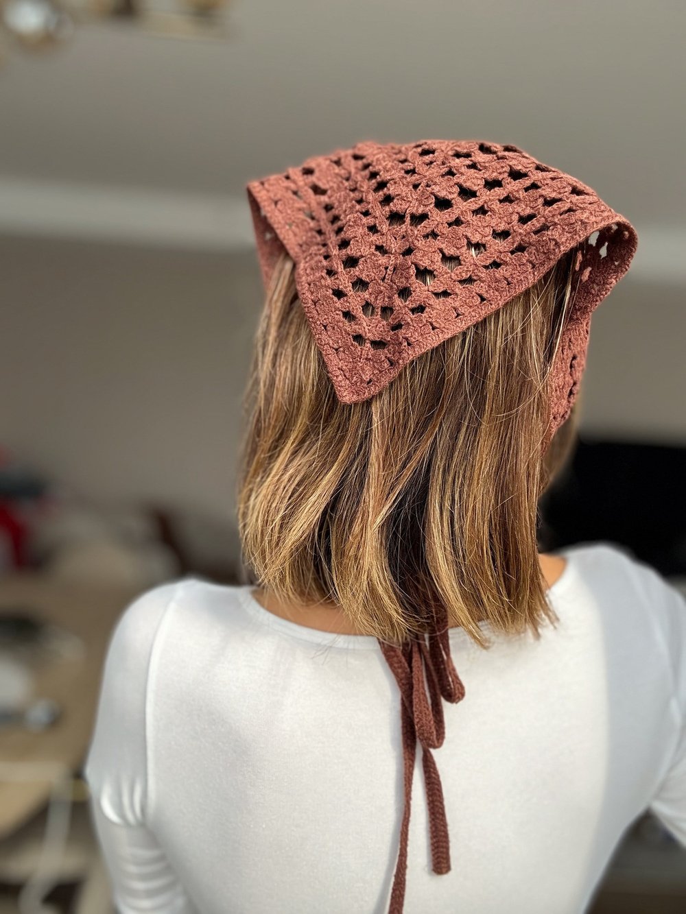 Örme İp Bağlamalı Kahve Çok Amaçlı Bandana