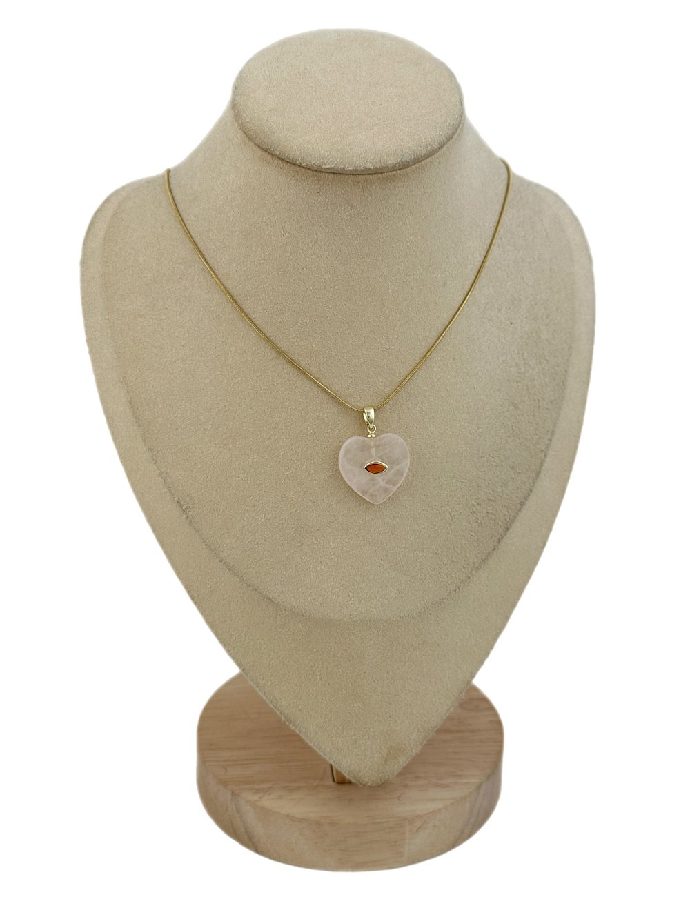 Oval Zirkon Taş Detay Doğal Taş Kalp Figür 14K Renk Çelik Kolye ( 46 Cm )