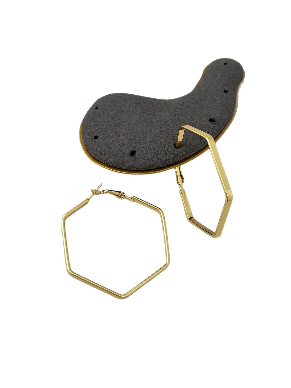 Özel Seri Altıgen Yassı Plaka Halka Küpe (Büyük Boy : 4.6 Cm)