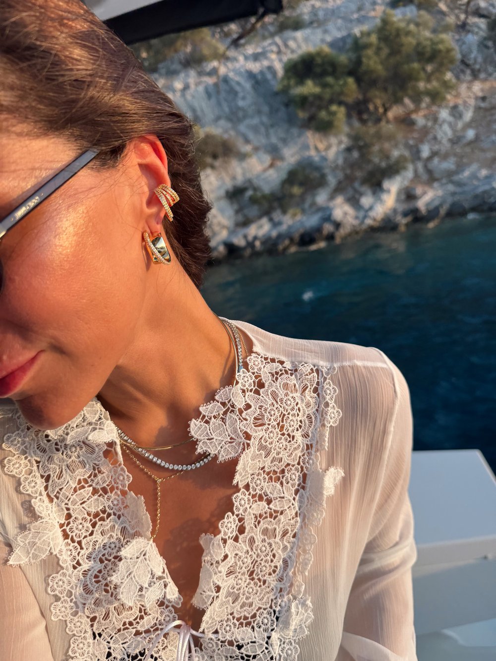 Özel Seri Çapraz Zirkon Taşlı Kalın Plaka Model Halka Küpe Kombini