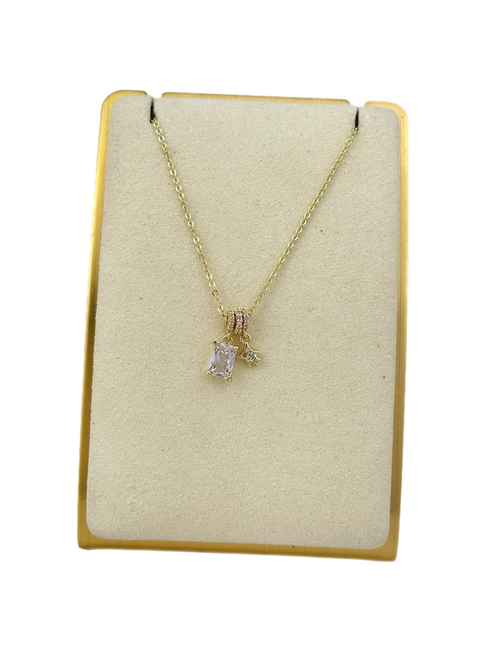Özel Seri Dikdörtgen Zirkon Taş Detay Charm Kolye ( 52 Cm )