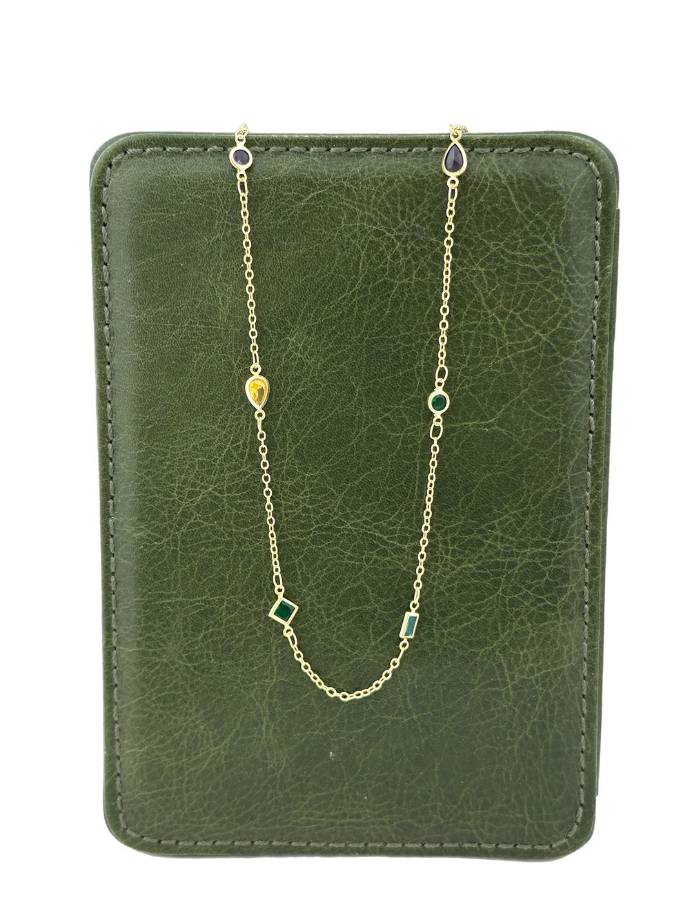 Özel Seri Geometrik Figür Renkli Zirkon Taşlı Tasarım Kolye ( 98 Cm)