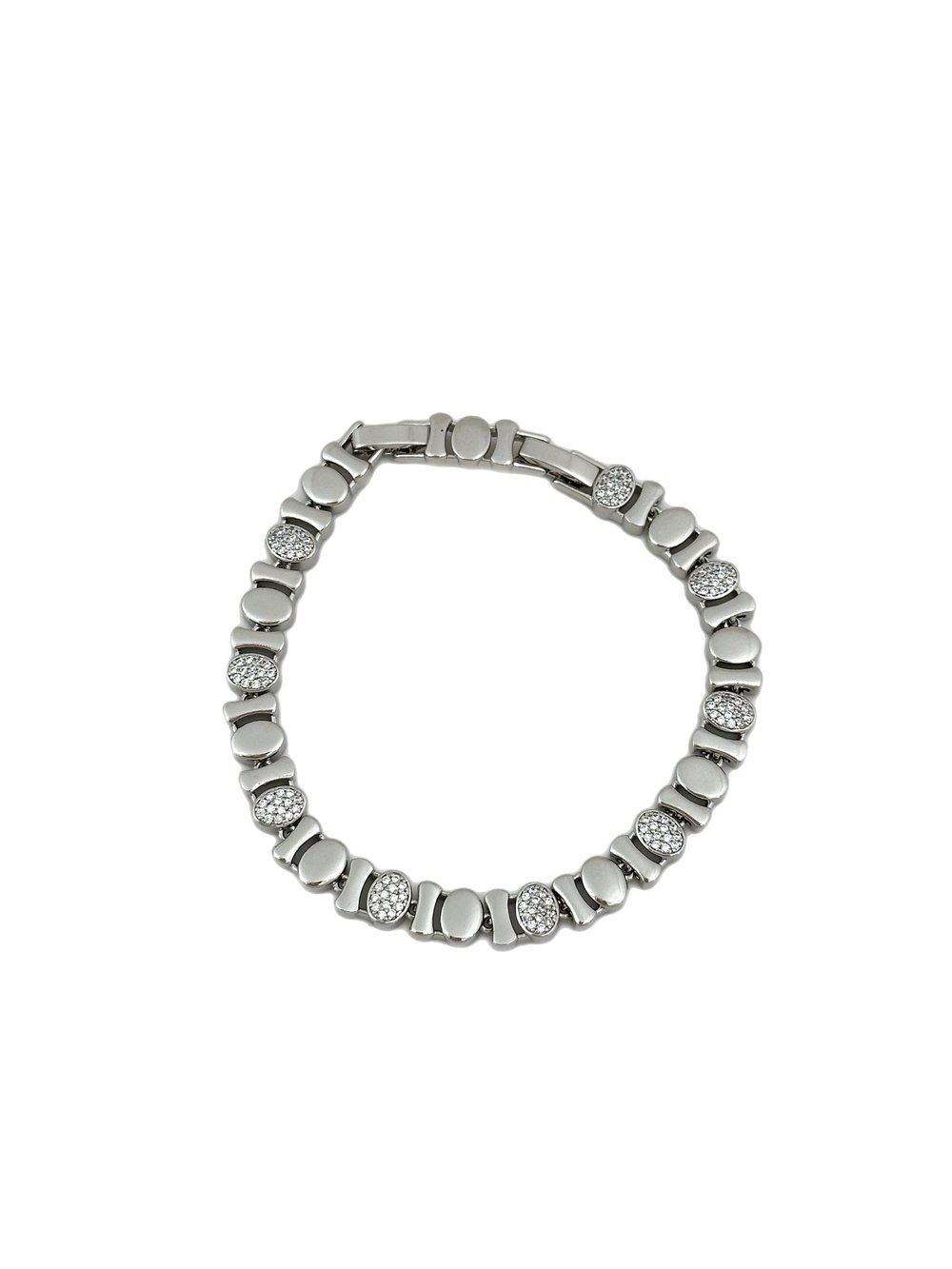 Özel Seri Gümüş Zirkon Taşlı Oval Çubuk Plaka Bileklik (19 Cm)