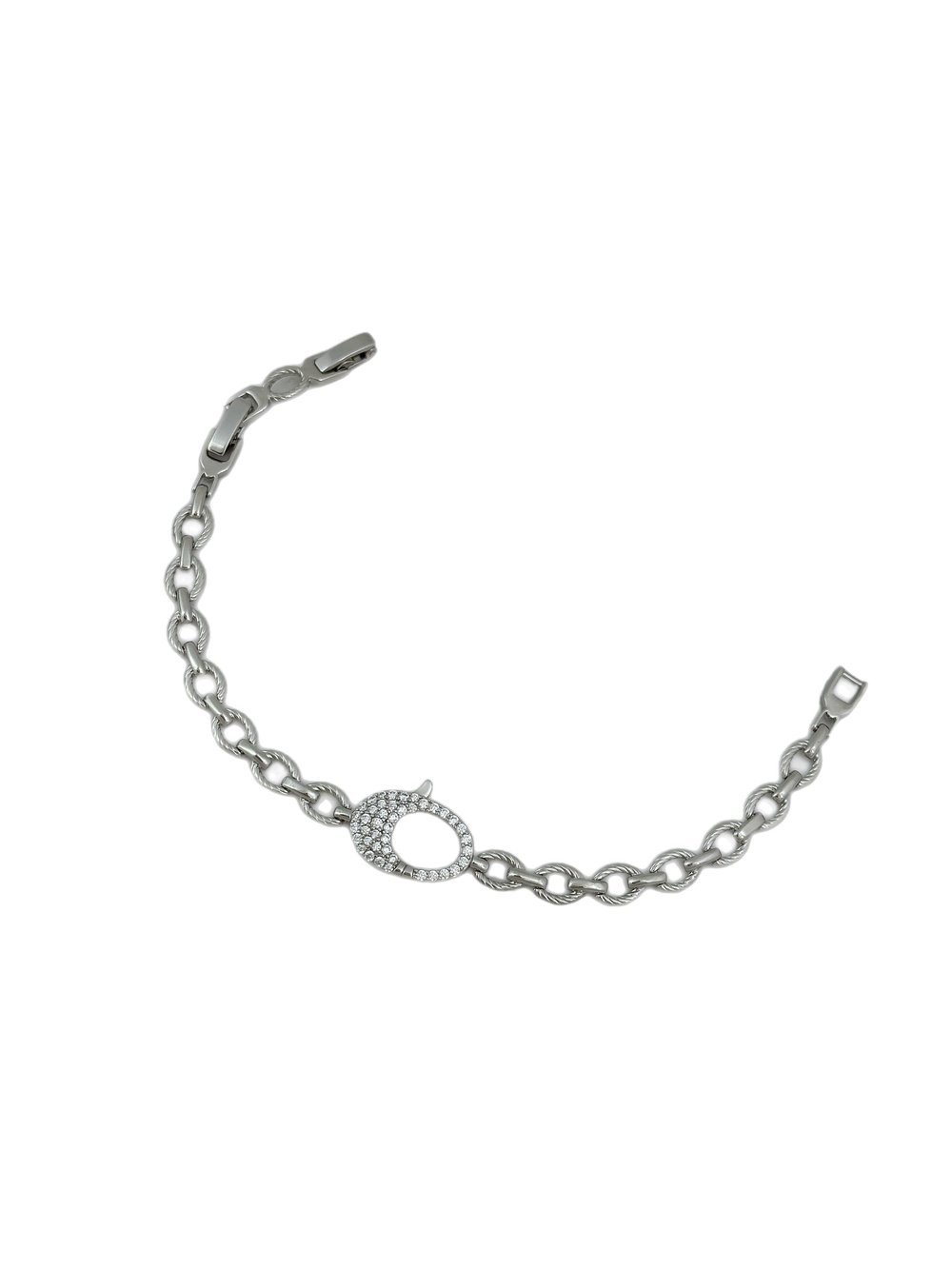 Özel Seri Zirkon Taşlı Kilit Figür Tırtıklı Halka Geçmeli Bileklik (20 Cm)