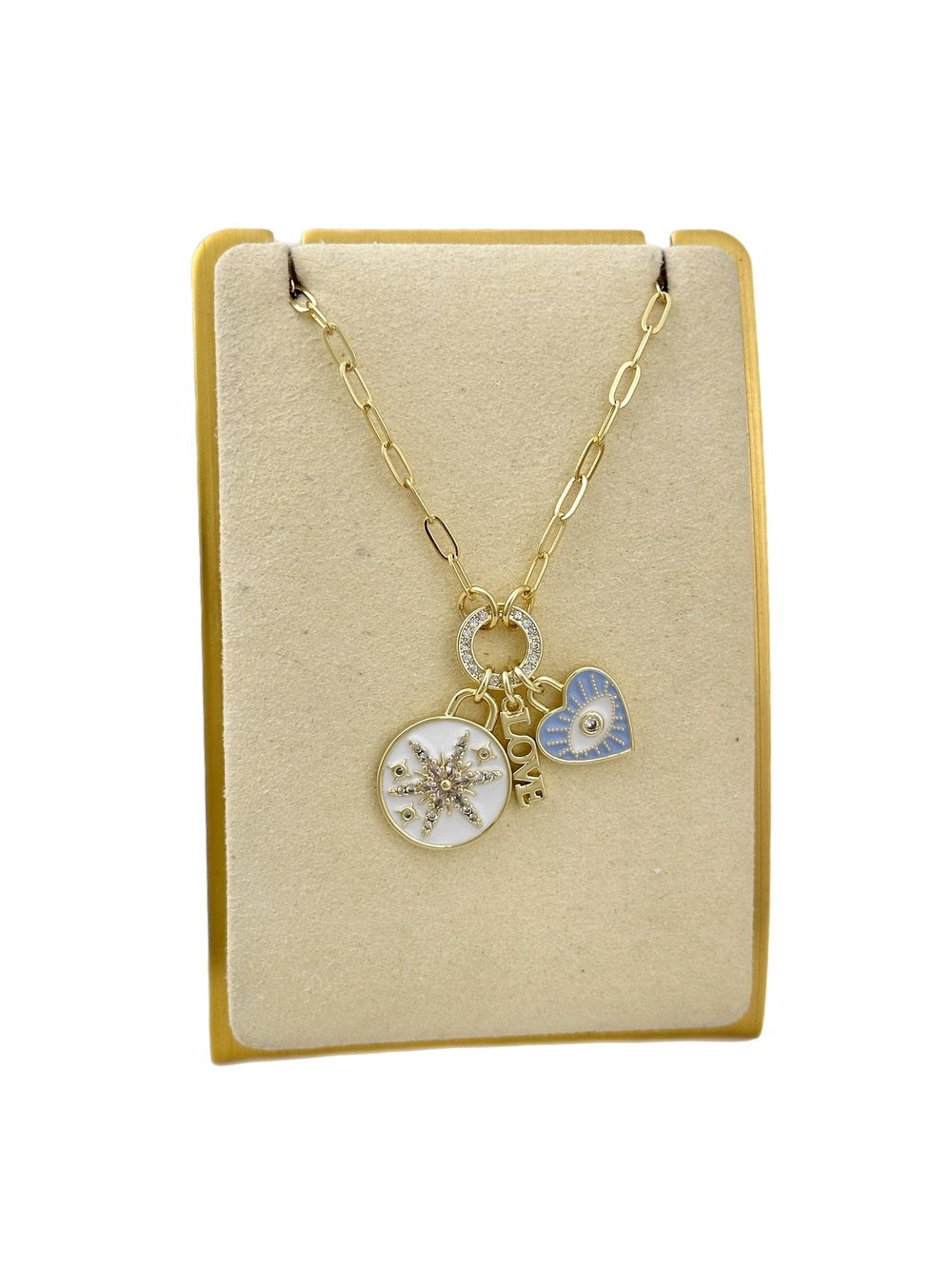 Özel Seri Zirkon Taşlı Renkli Mineli Charm Kolye ( 48 Cm )