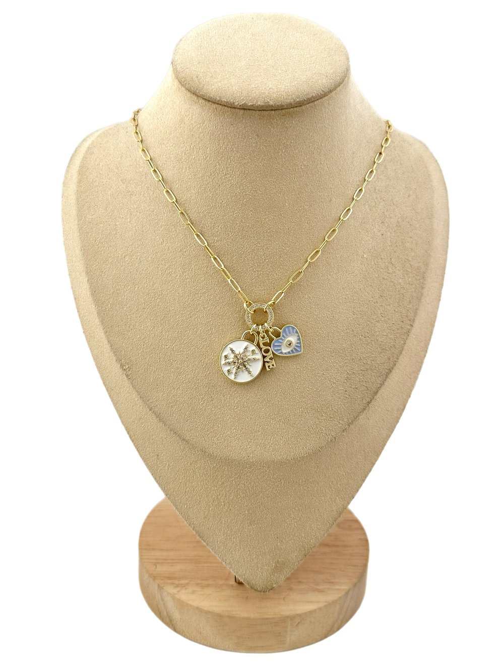 Özel Seri Zirkon Taşlı Renkli Mineli Charm Kolye ( 48 Cm )