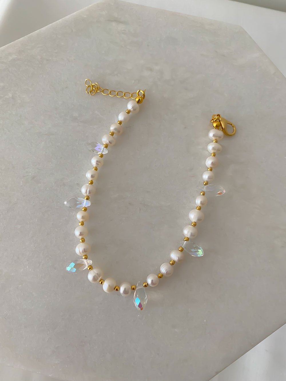 Suni İnci Şeffaf Kristal Detay Halhal (27cm)