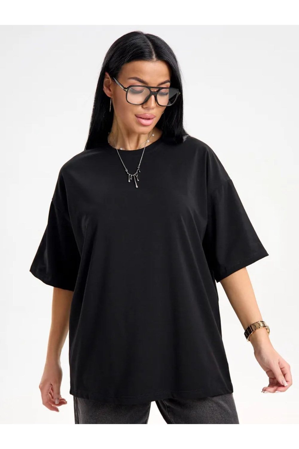 Unisex Bisiklet Yaka Oversize Basic Tshirt