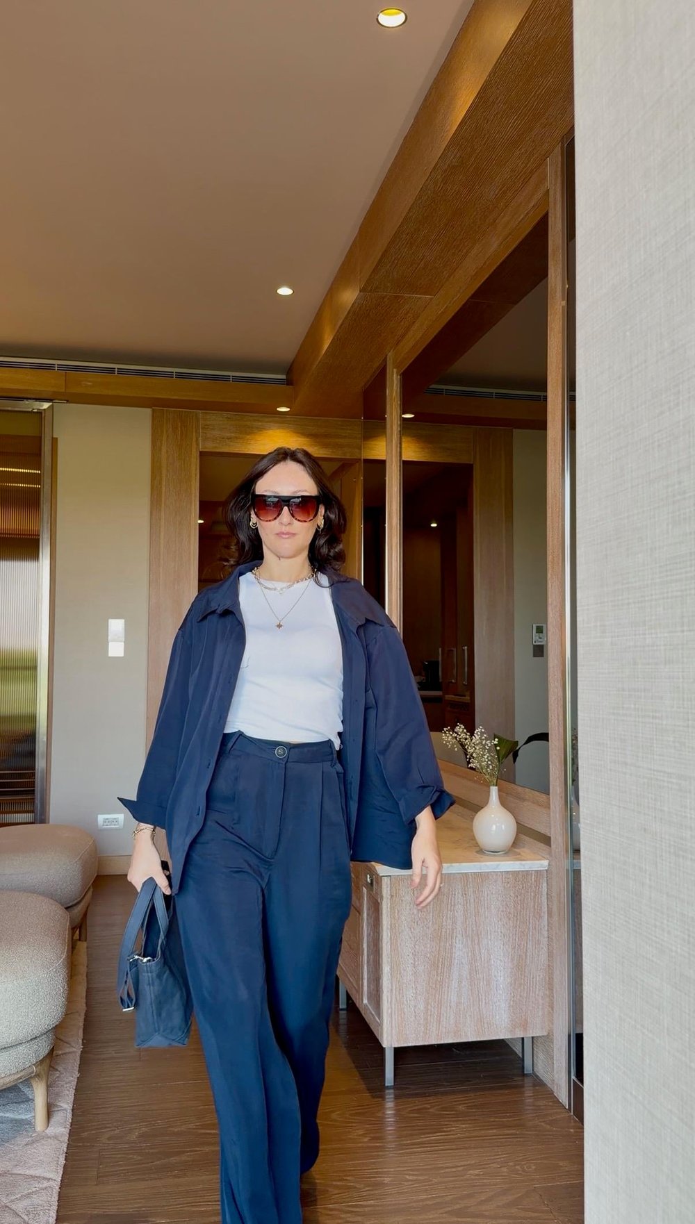 ORJİNAL MODEL LACİVERT GÖMLEK PALAZZO TAKIM