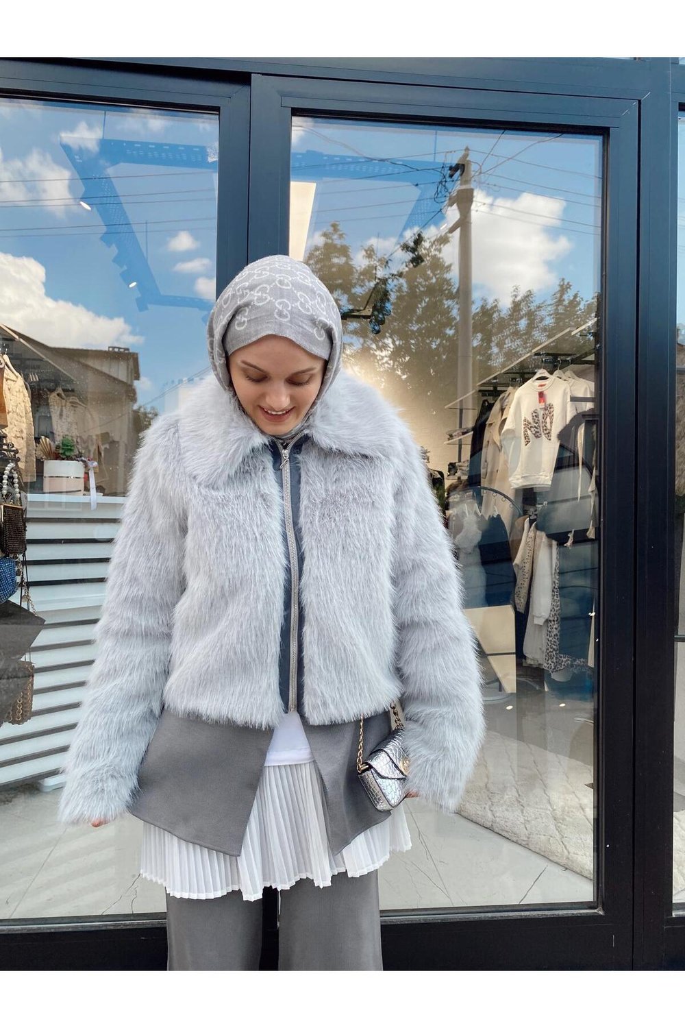 Hot Fashion Kürk Gri