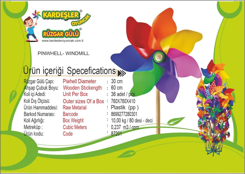 30 CM ÇAP 7 KANATLI BAHÇE GURUBU RÜZGAR GÜLÜ