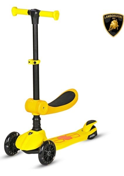 L5-2IN1-Y LAMBORGHİNİ LİSANSLI KATLANIR OTURAKLI IŞIKLI SCOOTER (SARI)
