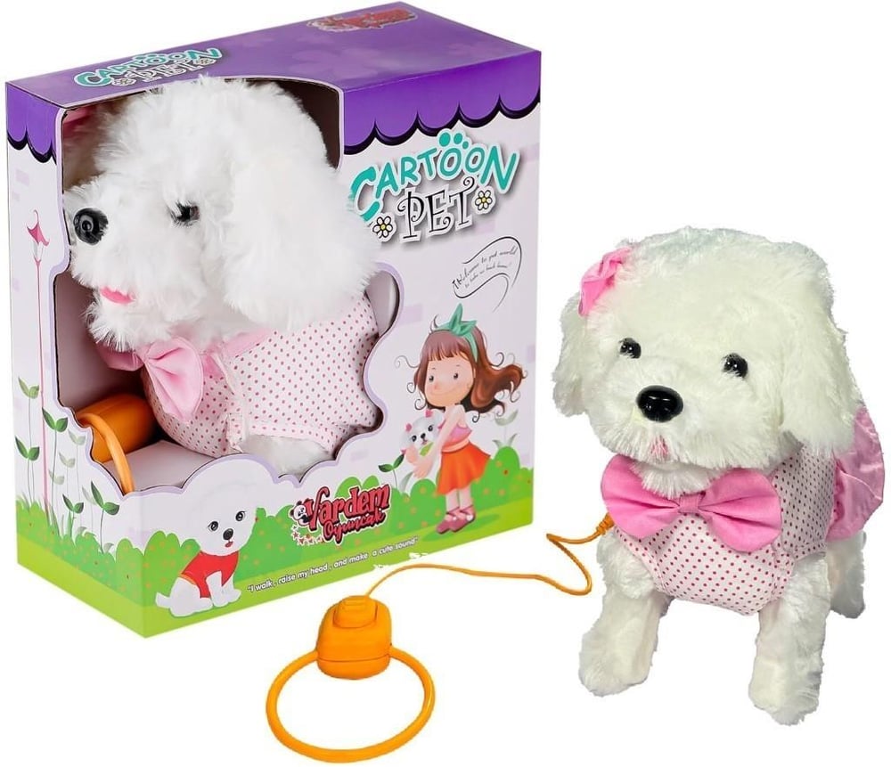 Vardem Peluş Tasmalı Yürüyen Pembe Fiyonklu Köpek