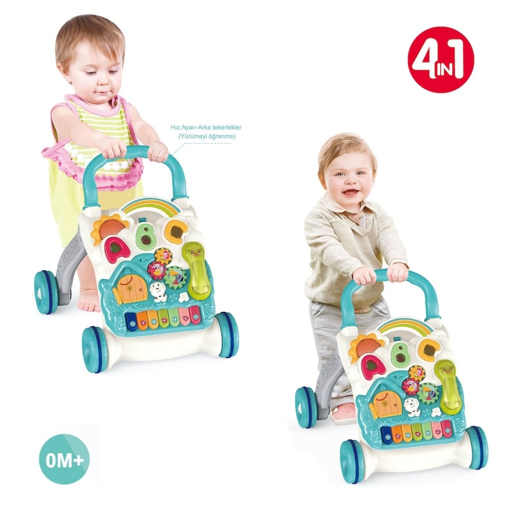 Vardem Piyanolu 4in1 Turkuaz Bebek Yürüteci (Turkuaz Renk)