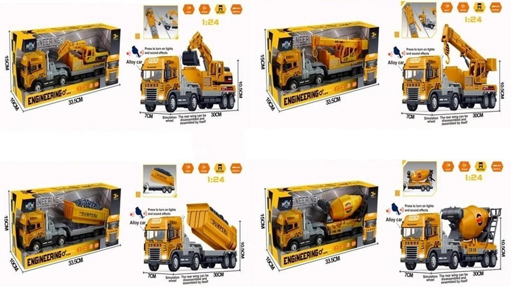 Vardem Sürtmeli Işıklı Müzikli 1:24 İnşaat Tırları 4 Asorti
