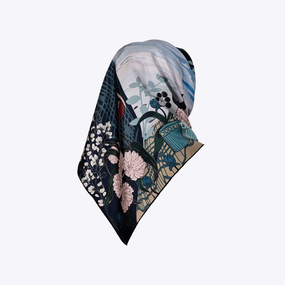 İplik Çiçek Desen Exclusive İpek Twill Eşarp