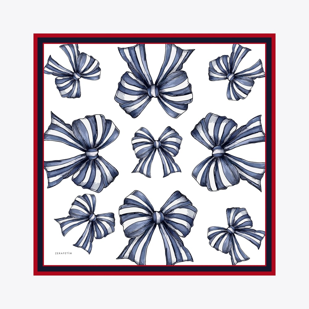 Küçük Fiyonk Desen İpek Twill Eşarp