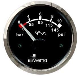 YAĞ BASINÇ GÖSTERGESİ 10 BAR 52 mm KROM/SİYAH