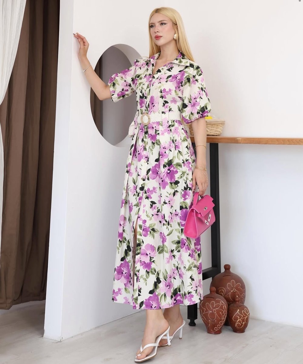 5212 POPLIN ELBISE CICEK DESEN
