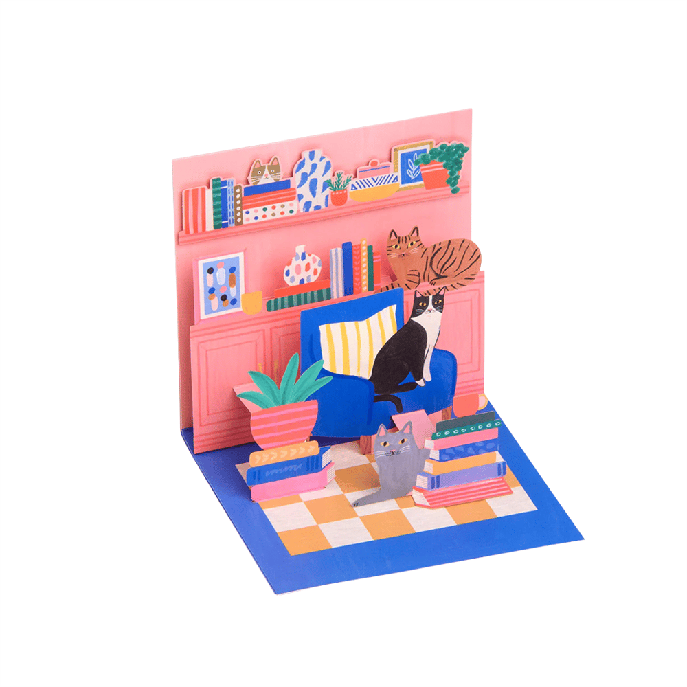 Pop-Up Tebrik Kartı: Cat Book Nook